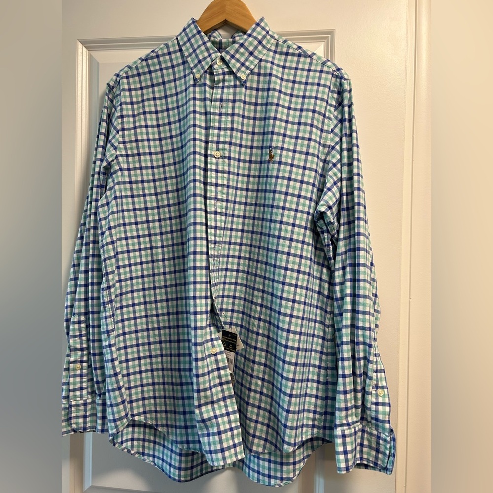 Men’s NWT Polo by Ralph Lauren Blue and Green Casual Button Down Shirt